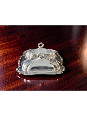 Vintage Oneida silver-plated double butter dish serving tray with scallop edging